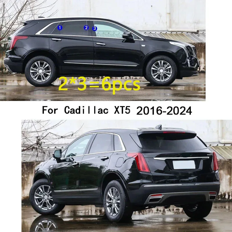 For Cadillac XT5 2016 2017 2018 2019 2020-2024 Car PC Material Pillar Post Cover Door Trim Window Molding Sticker Plate 6pcs