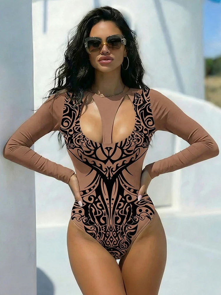 

Mesh Cover Ups Sexy Swimsuit Women Summer Bathing Suit Bikini Set Long Sleeve Swimwear Beach Swimming Suit For Female Купальник