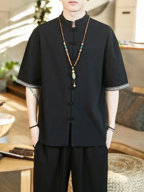 

Мужская традиционная этническая одежда даи из Юньнани, смесь хлопка и льна, дышащая, свободного кроя, молодежная мода, летняя...