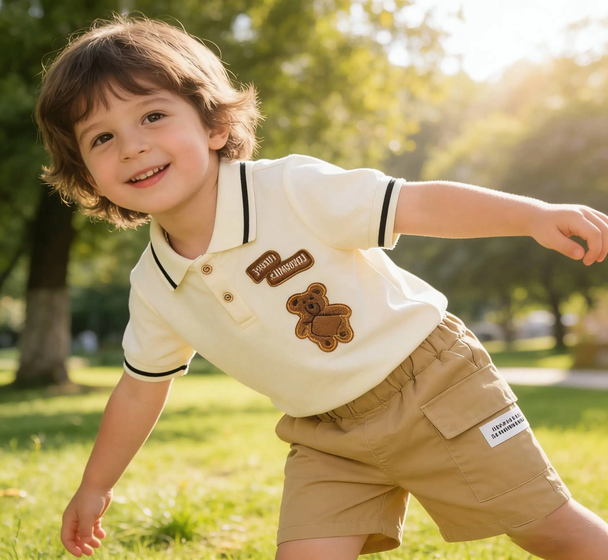 

Летняя одежда для мальчиков 1-4 лет, детская одежда, комплекты поло, футболки с коротким рукавом с рисунком медведя, спортивные костюмы для детей