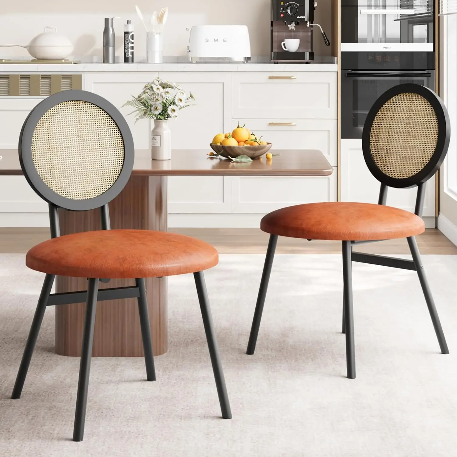 

Idealhouse Dining Chairs Set Of 2, Rattan Kitchen Chairs With Thicken Upholstered, Modern Dining Room Chairs Set Of 2, Space