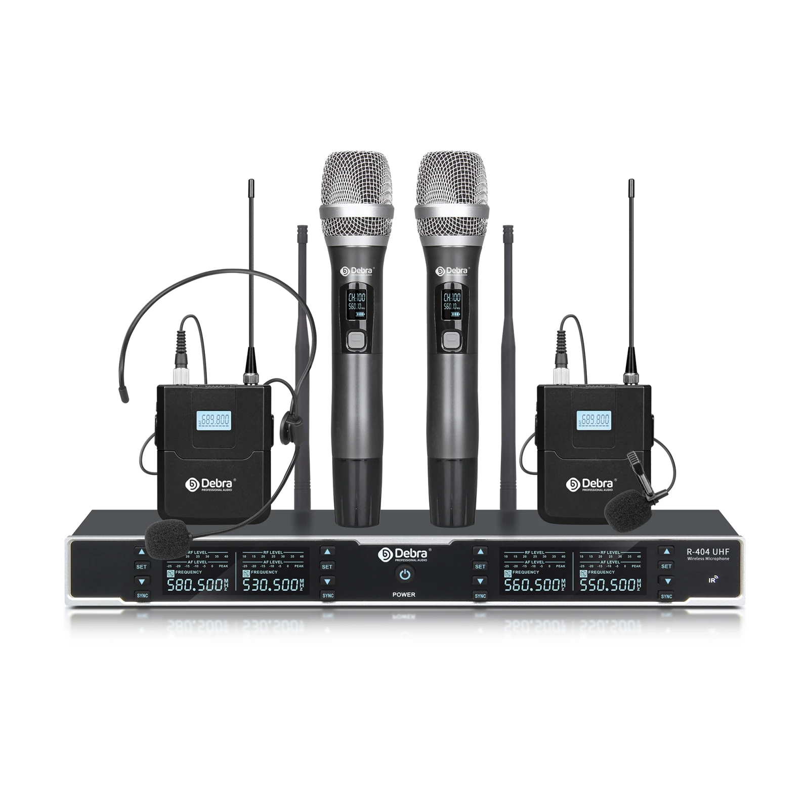 

Debra Audio R404 professional 4 channel wireless handheld microphone system output to the KTV karaoke Live speech singing