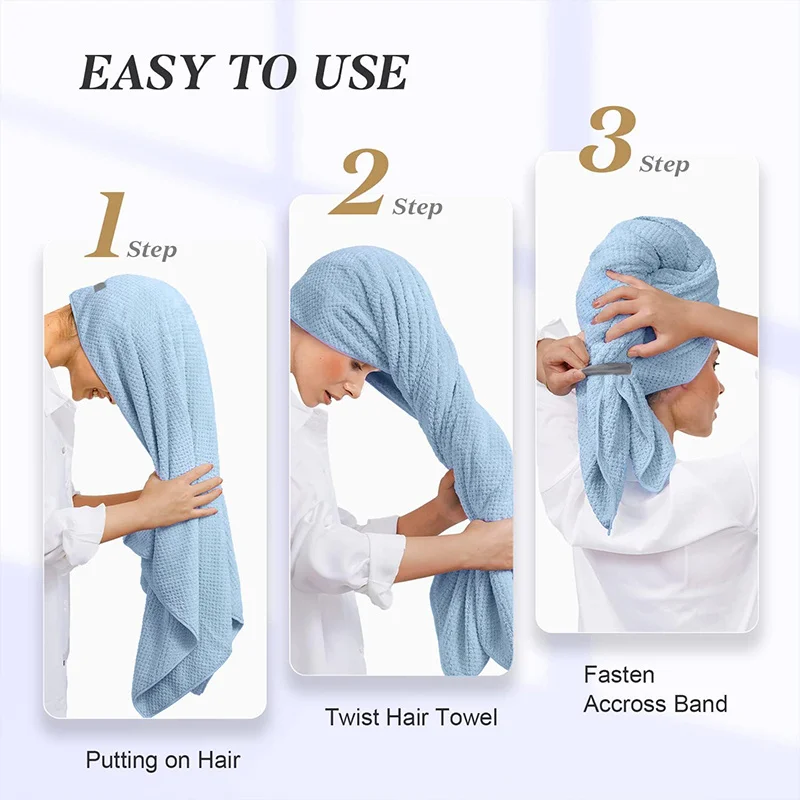 Toalla de microfibra para el cabello, envoltura Extra grande, toalla para el cabello de secado rápido con banda elástica, turbante envolvente de