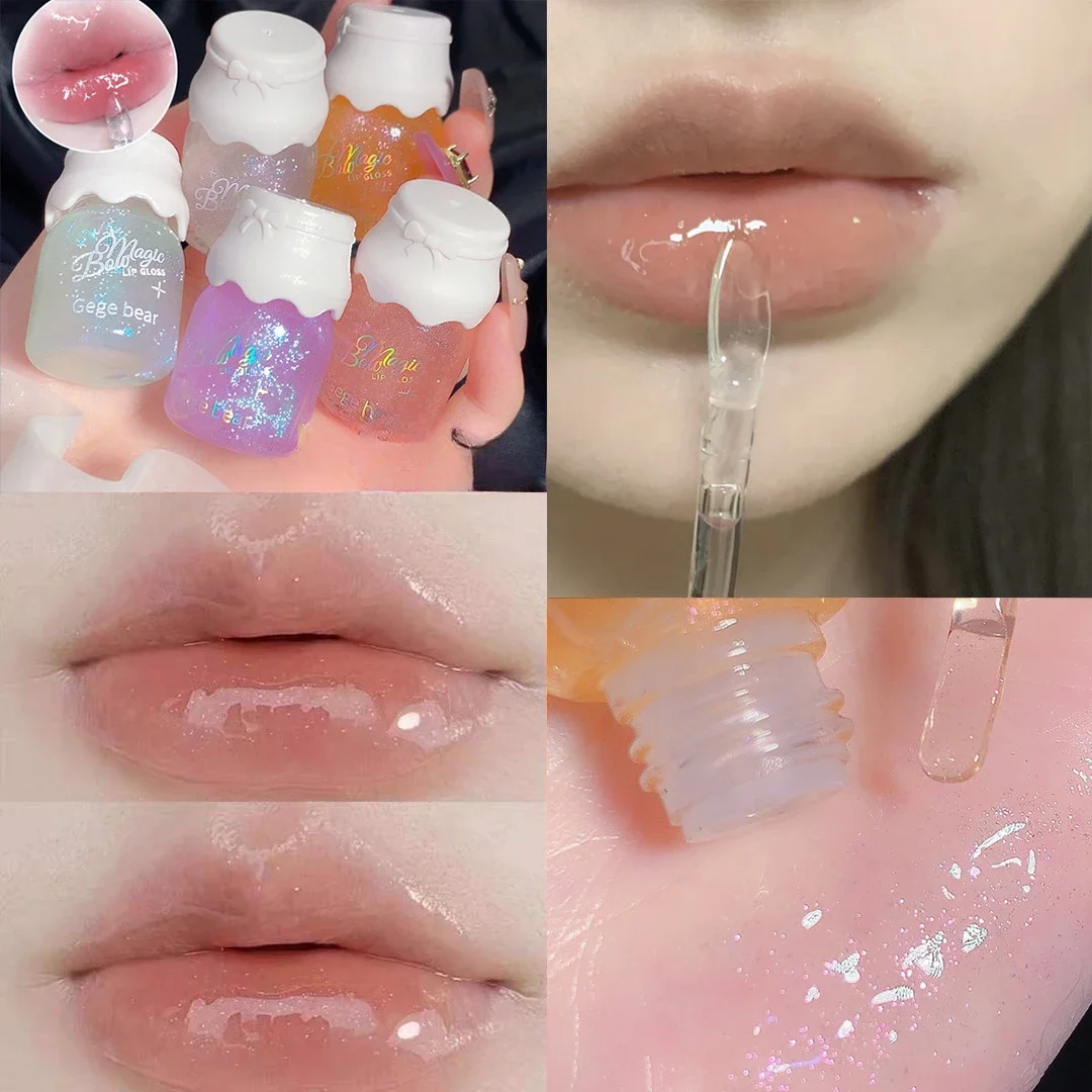 

Bow milk jar lip gloss moisturizing, fading lip pattern moisturizing mirror water light belt fine glittering lips Skincare