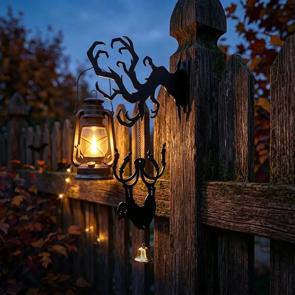 Spooky Entrance Hall Accents Halloween Door Bell Decorations Halloween Welcome Sign with Bell Black Cat Wall Mount Decor Ghost