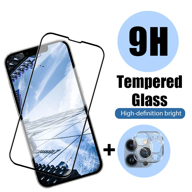 2in1 Full Cover Screen Protector Glass On iphone 13 12 Pro 13 12 Mini 7 8 6 Camera Lens Glass For iphone 13 12 11 Pro Max XR XS