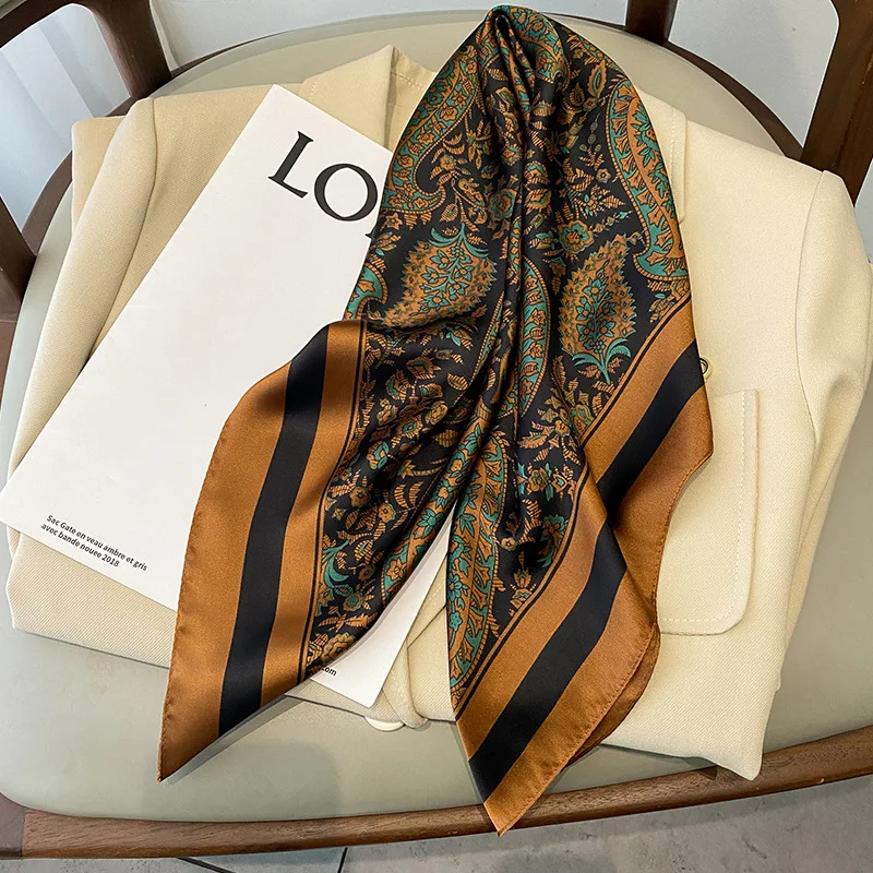 Luxury Brand 2023 Print Women Square Scarf Imitation Silk Neck Scarf Elegant Style Sunscreen Inelastic Bandana