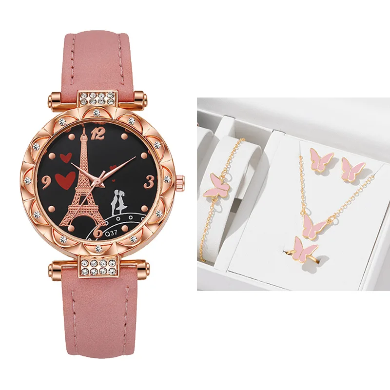 1/2 Pcs Watches for Women Lotus Case Paris Tower Unisex Quartz Watch Fashion Luxury Wristwatches Female Clock Relogio Mujer