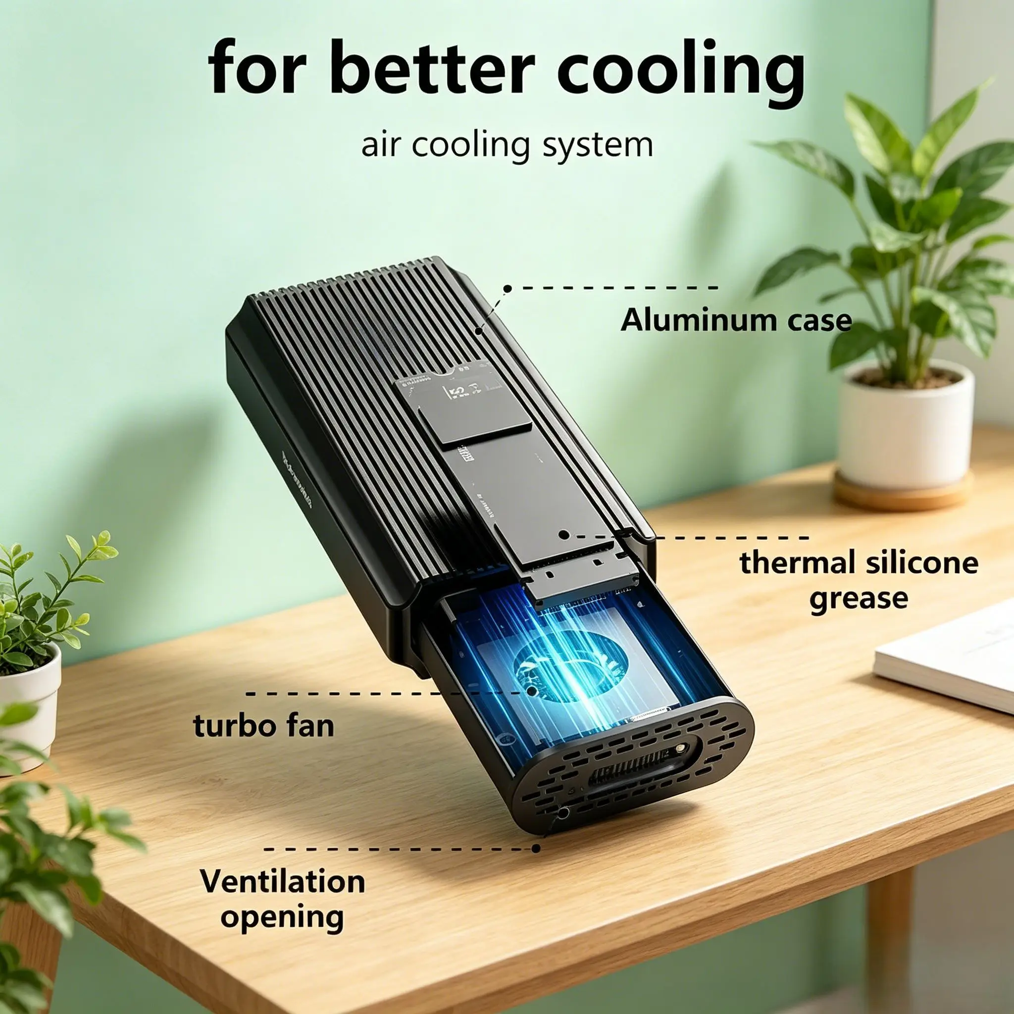 

USB4 40Gbps M.2 NVMe SSD Enclosure Cooling Fan PCIe 4.0 External Solid State Drive Case Compatible with Thunderbolt 4/3