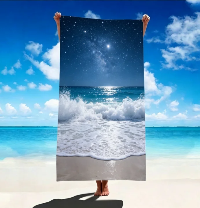 Moonlight Dolphin Beach Towel, Microfiber Sand Free Quick Dry, Ocean Animal Print, Soft Absorbent