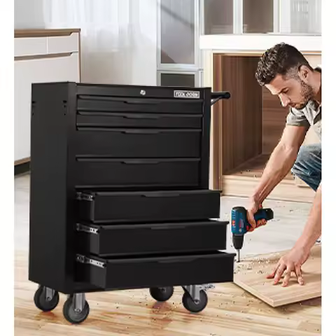 Tool Cabinet Tool Cart 24.2inch Metal Rolling Tool Box Locked Drawers Storage Organizer Cabinet for Garage Warehouse Repair Shop