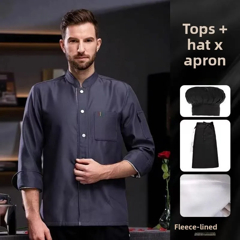 Mono de Chef de Hotel Original, traje con forro polar, terciopelo de manga larga para otoño e invierno, ropa cálida para herramientas de cocina