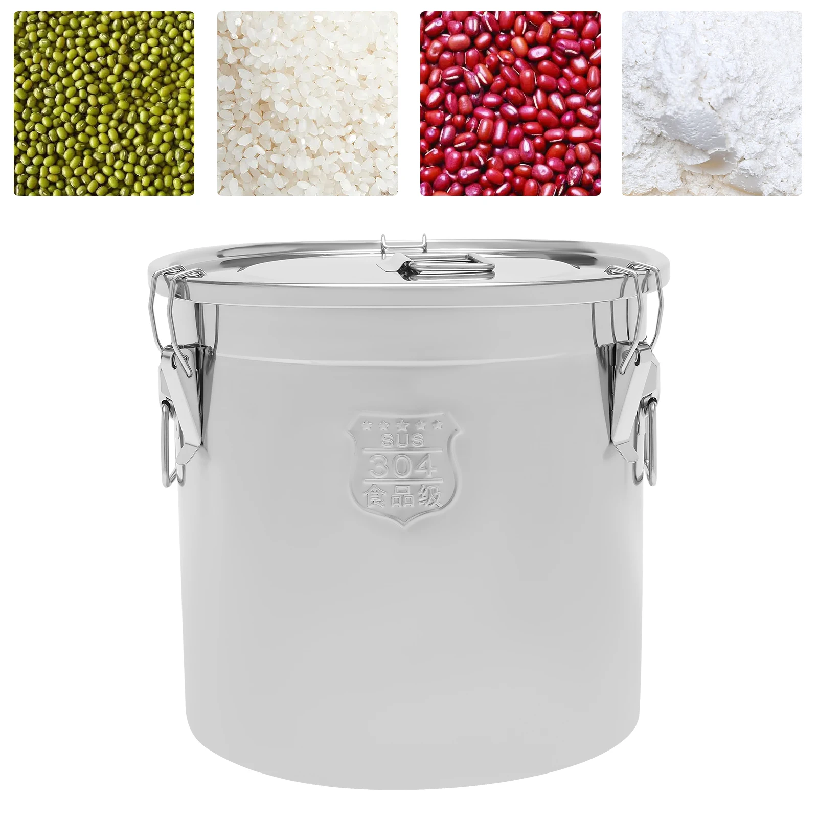 33L Stainless Steel Airtight Canister Rice Cereal Grain Canisters Container Food Oil Sugar Milk Storage Bucket with Handles+Lid