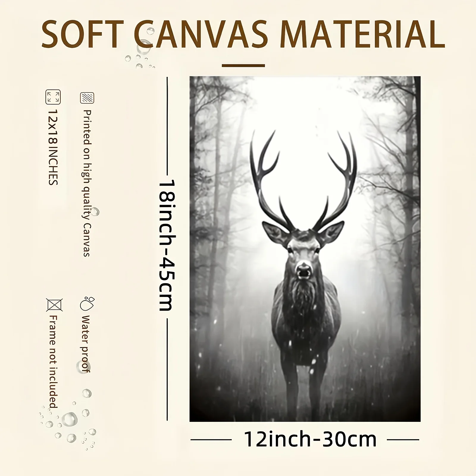 Frameless Frameless Art Deco Deer Canvas Wall Art 12x18 Inch Majestic Stag in Misty Forest – Vintage Nature Decor for Living Roo