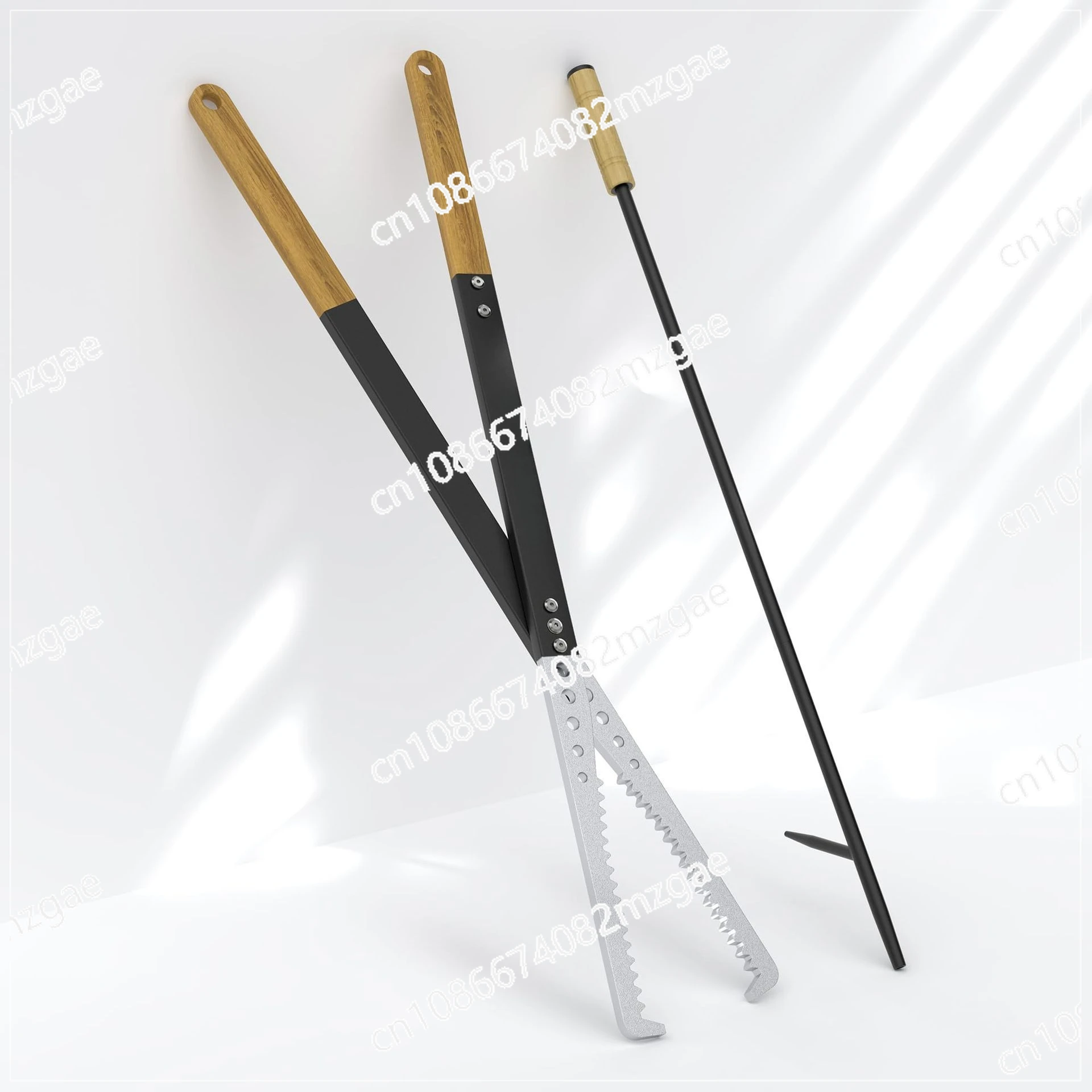 

Heavy Duty Tongs and Fire Hook Set (with Wood Insulated Handle) Stove Poker Grabber