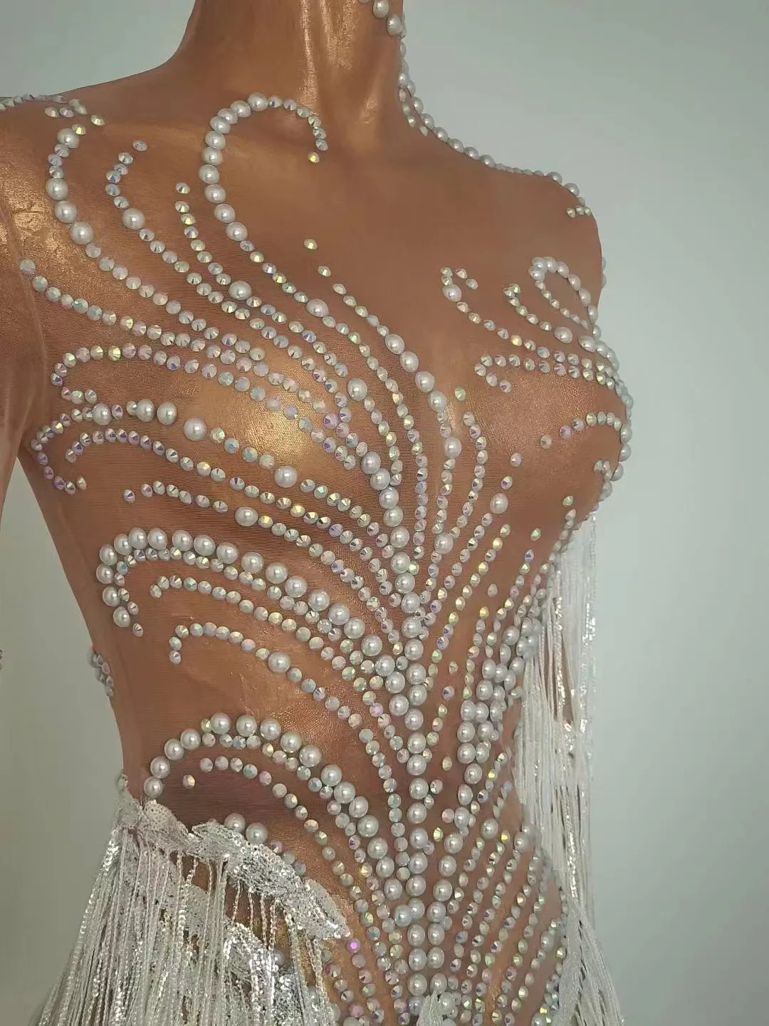 Robe à franges en diamant argenté à cheveux flottants, cocktail sexy européen et américain, robe de soirée, réunion annuelle, perspective