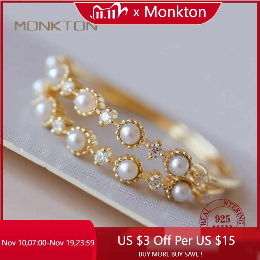 

Monkton 925 Sterling Silver Fashion Freshwater Pearl Rings for Women 14K Gold Plated Stackable Eternity Ring Accessories Jewelry