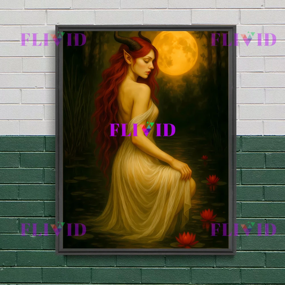 Lilith Goddess Wall Art,Dark Feminine Power Gothic Wall Decor,Ethereal Witchy Night Lilith Portrait Art Poster Print Home Decor