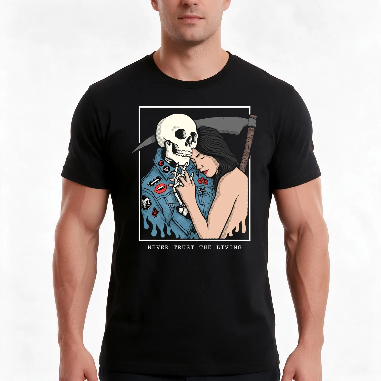 Never Trust the Living T-Shirt, Summer Casual Cotton Tee, Oversized Streetwear Tops, Vintage Graphic Print, Unisex Men Women