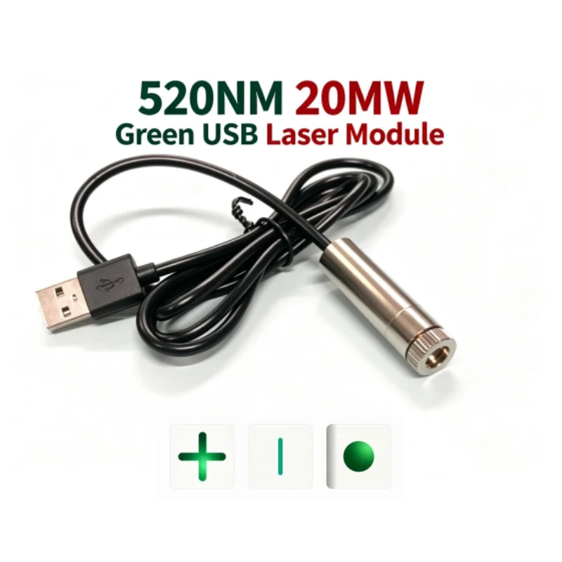 USB Connector Green Laser Module 520NM 20mW 12mm Laser Head 5V with Straight Cross Dot Shape Output for Precision Cutting