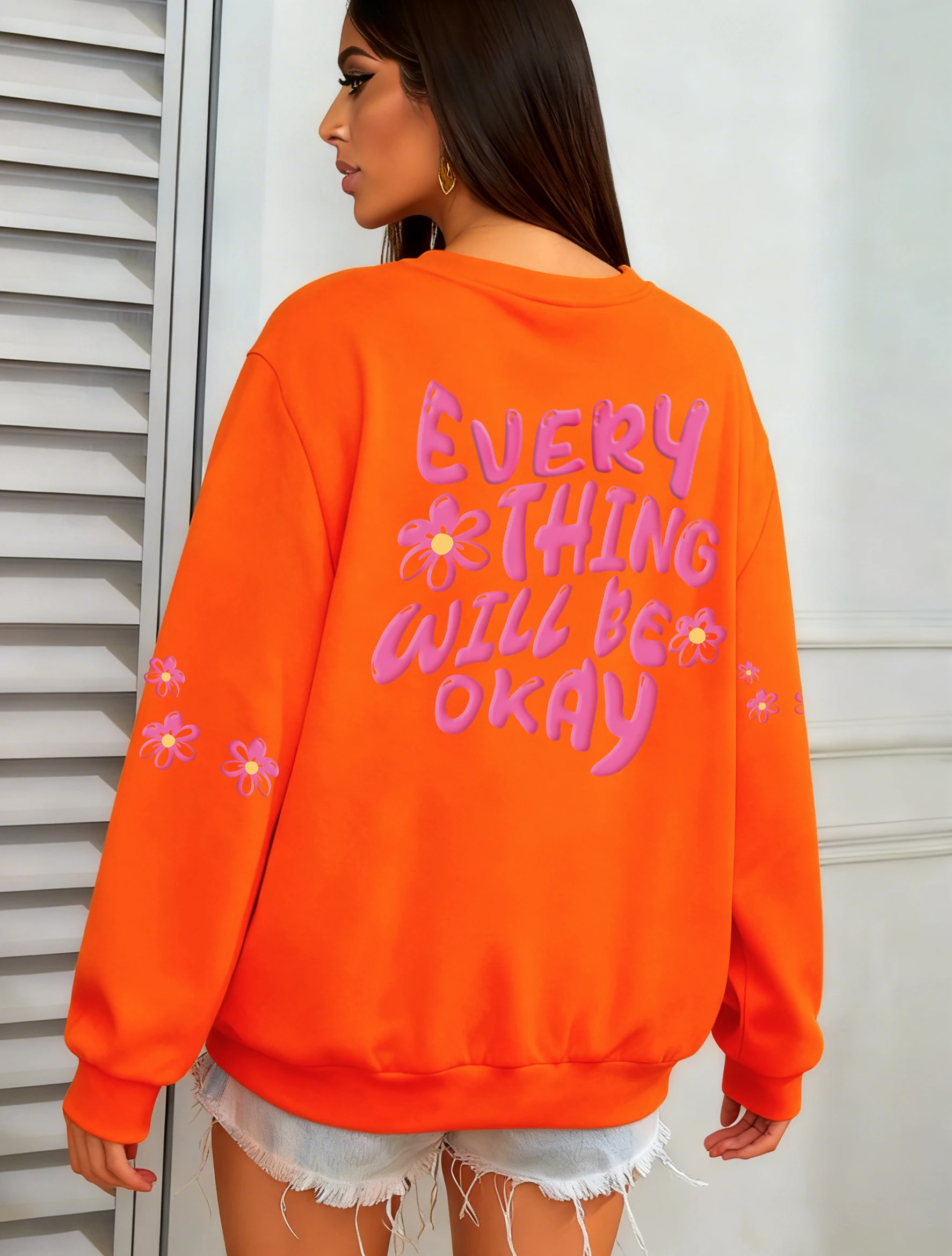 كل شيء Cuill Be Ok إلكتروني تصميم البلوز المرأة الشارع الخريف البلوز فضفاض ملابس رياضية كاجوال Crewneck الصوف الملابس