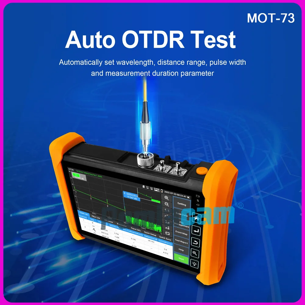 

Тестер OTDR оптического волокна 1310/1550 нм 28/26 дБ 7-дюймовый сенсорный экран Карта событий Измеритель оптической мощности Инструмент для тестирования сети MOT-73