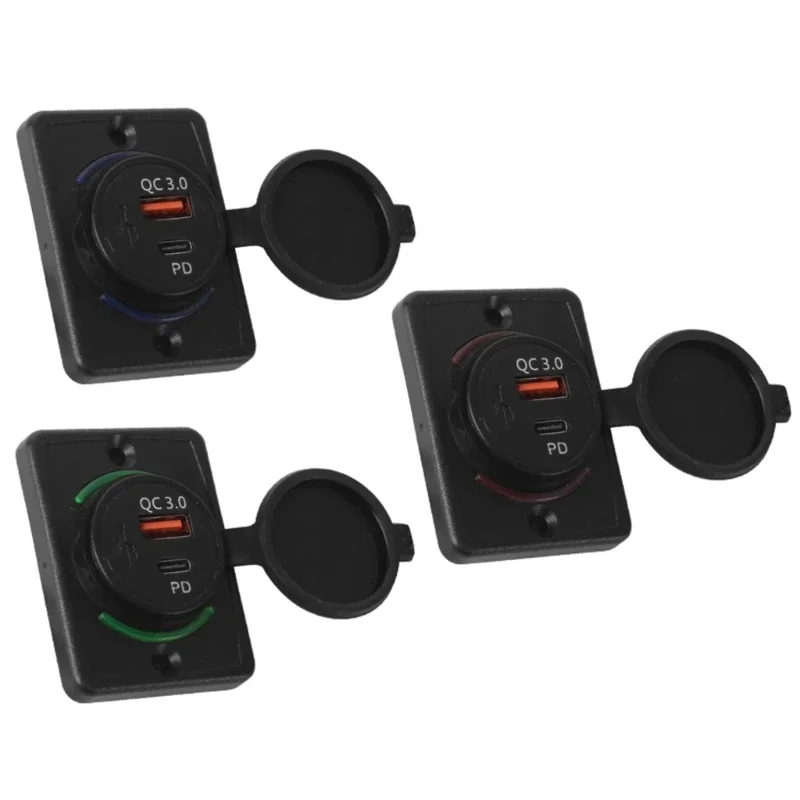 

USB-розетка 12–24 В QC3.0 и розетка PD типа C с пылезащитным колпачком, 15 Вт, водонепроницаемая для автодомов со светодиодной