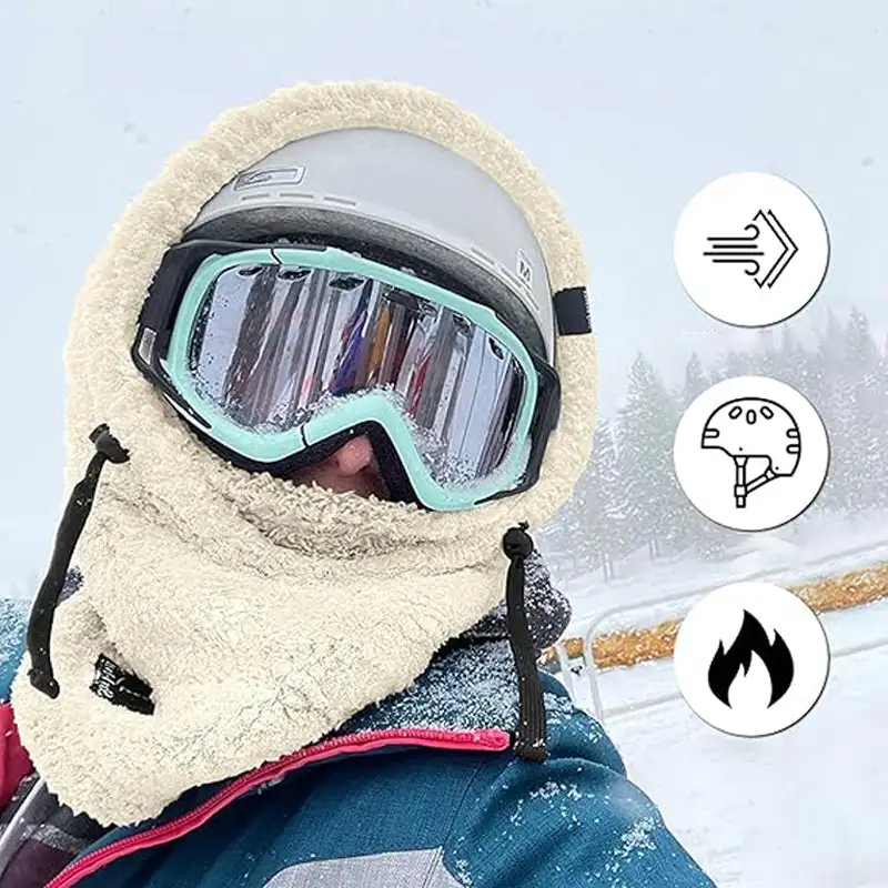 Sherpa Hood Ski Mask Fleece Balaclava Wind Resistant Winter Face Mask for Men and Women Warm Face Cover Hat Cap Scarf