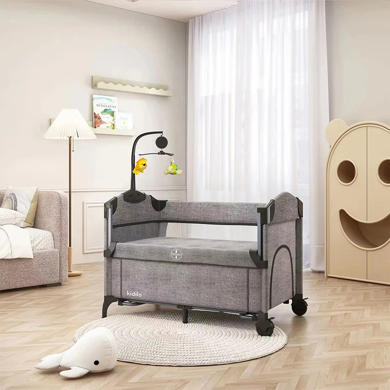 Kidilo crib multi-functional simple foldable mobile children's metal splicing game bed