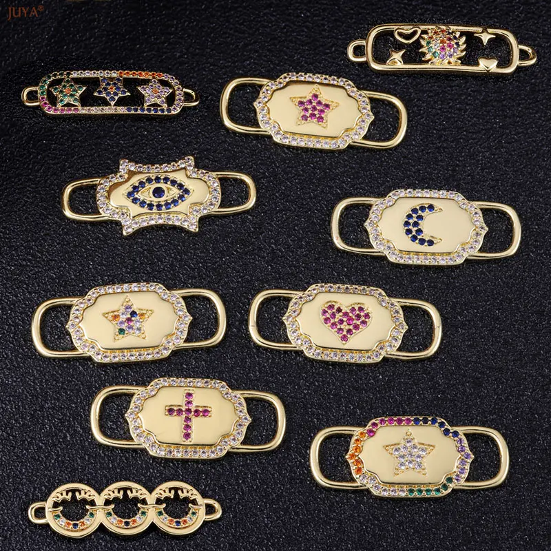 

JUYA New Zirconia Connector Evil Eye Cross Heart Star Pattern Design Connectors For DIY Bracelets Jewelry Making Accessories
