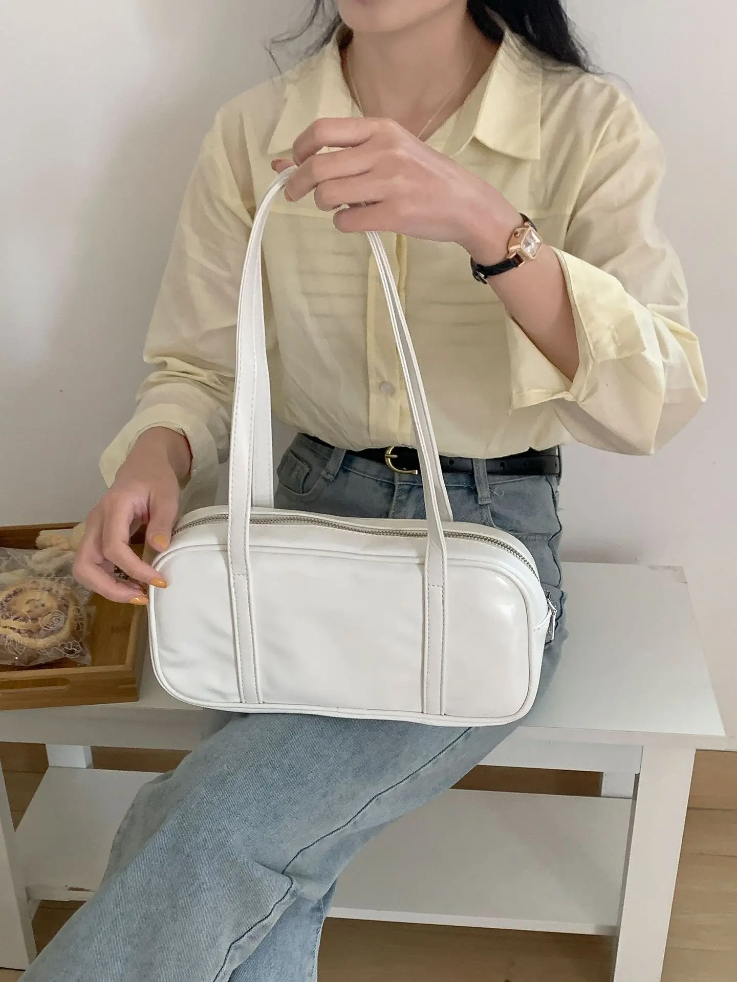 Sacs sous les bras en cuir PU argenté pour femmes, sacs à main et sacs à main pour dames, sac initié à la mode coréenne, tendance féminine, mignon, 2024