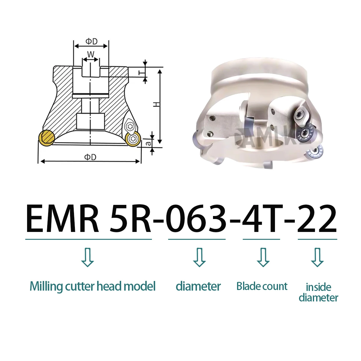 CNC Lathe Tools Milling Cutter Head EMR 5R/R8 EMRW 6R 4T/6T/8T Round Nose Milling Cutter Flying Cutter Head Holder Bracket Tools