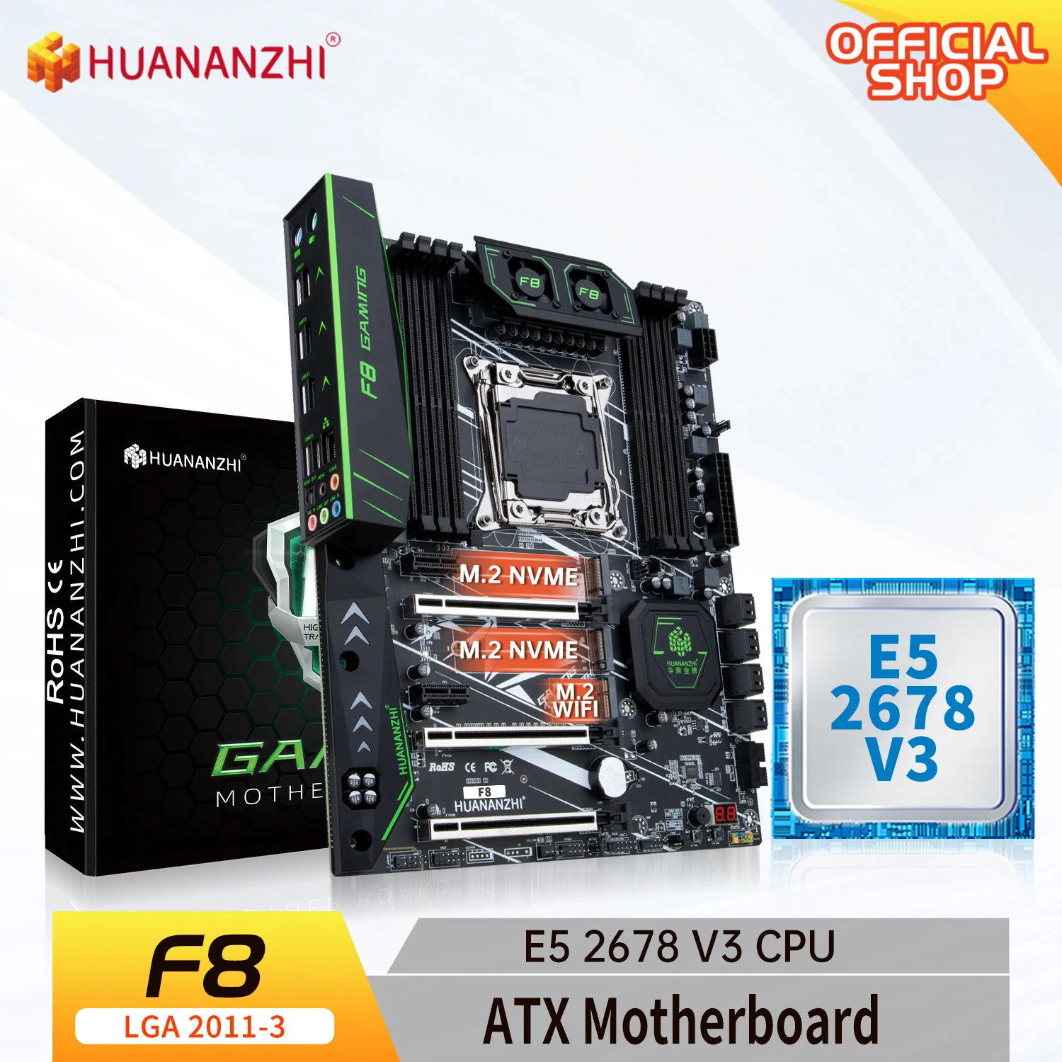 

HUANANZHI X99 F8 LGA 2011-3 XEON X99 Motherboard with Intel E5 2678 V3 support DDR4 RECC NON-ECC memory combo kit set NVME