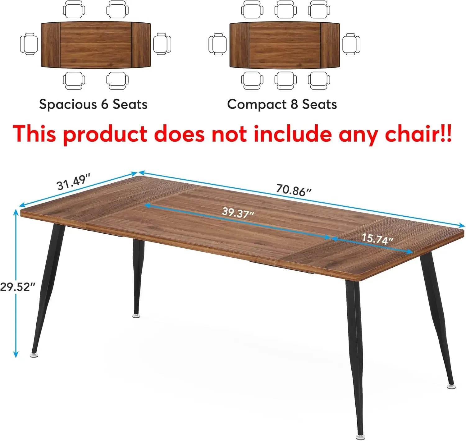 6FT Konferenztisch, rechteckige Besprechungsraumtische, moderner industrieller Seminarentisch, Boardroom-Schreibtisch mit Metallbeinen für das Büro