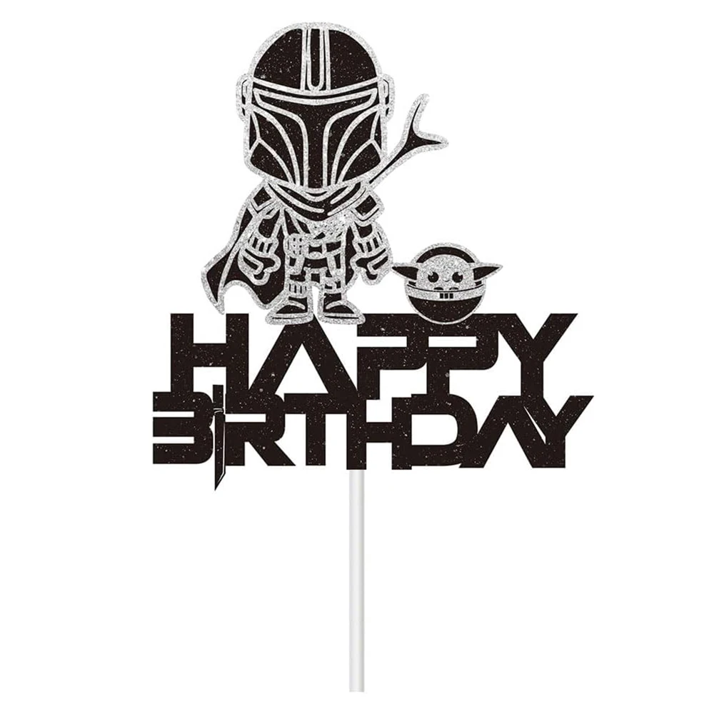 Star Wars Baby Yoda Cake Topper Happy Birthday Glitter Cake Decoratie Voor Kinderen Jongens Meisjes Verjaardagsfeestje Decoraties Benodigdheden