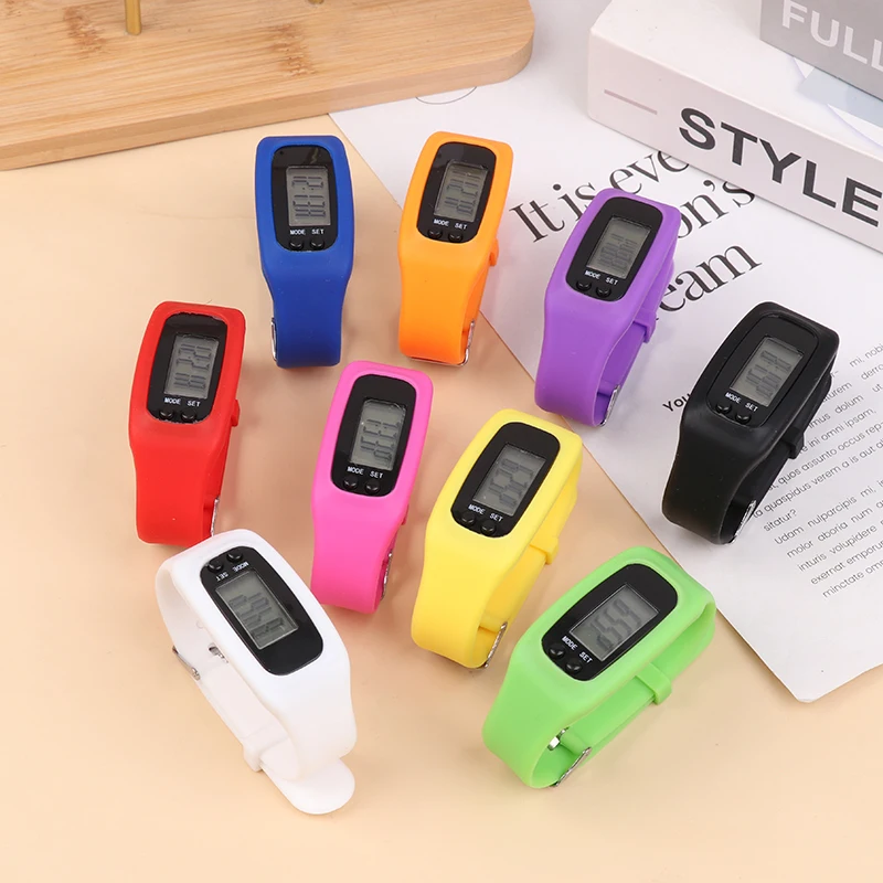 Silicone LED Step Counter Bracelet Watch 12/24H Time Display Fitness Sports Pedometer Wrist Watch