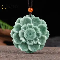 Natural A-goods Jadeite Lotus Pendant Ice Jade Charms Fashion Personality Jewelry Accessories Women Couple Gift