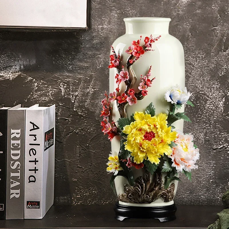 

Chinese handmade ceramic flower vase ornament living room flower arrangement bogu frame porcelain decoration handicrafts