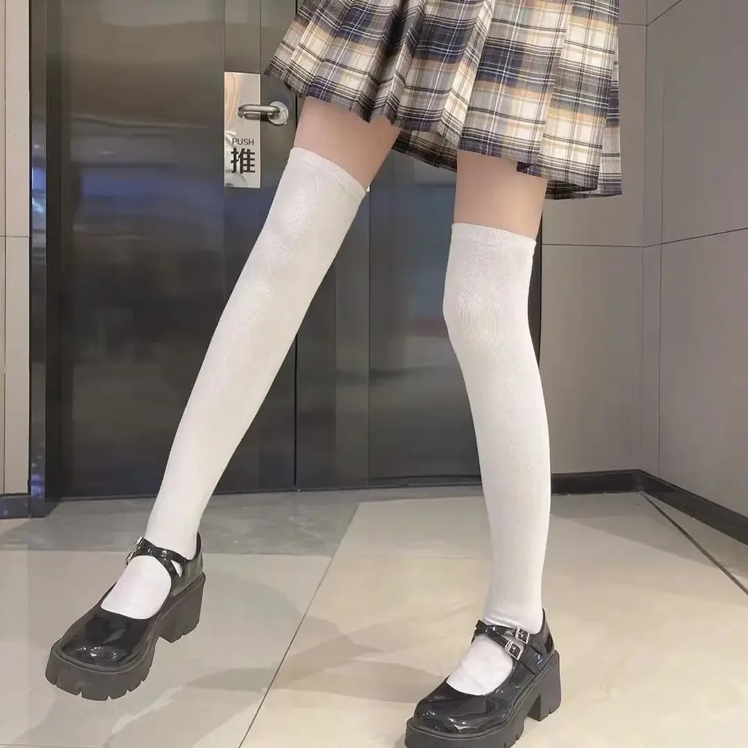 JK Damen Schwarz-Weiße Kniehohe Lolita-Socken, Niedliche Overknee-Socken für Mädchen, Tägliche Dünne Weiche Atmungsaktive Einfarbige Strümpfe – Detail 20