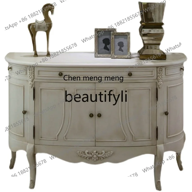 

French American light luxury entrance locker Semicircular solid wood shoe cabinet Light luxury decorative cabinet H