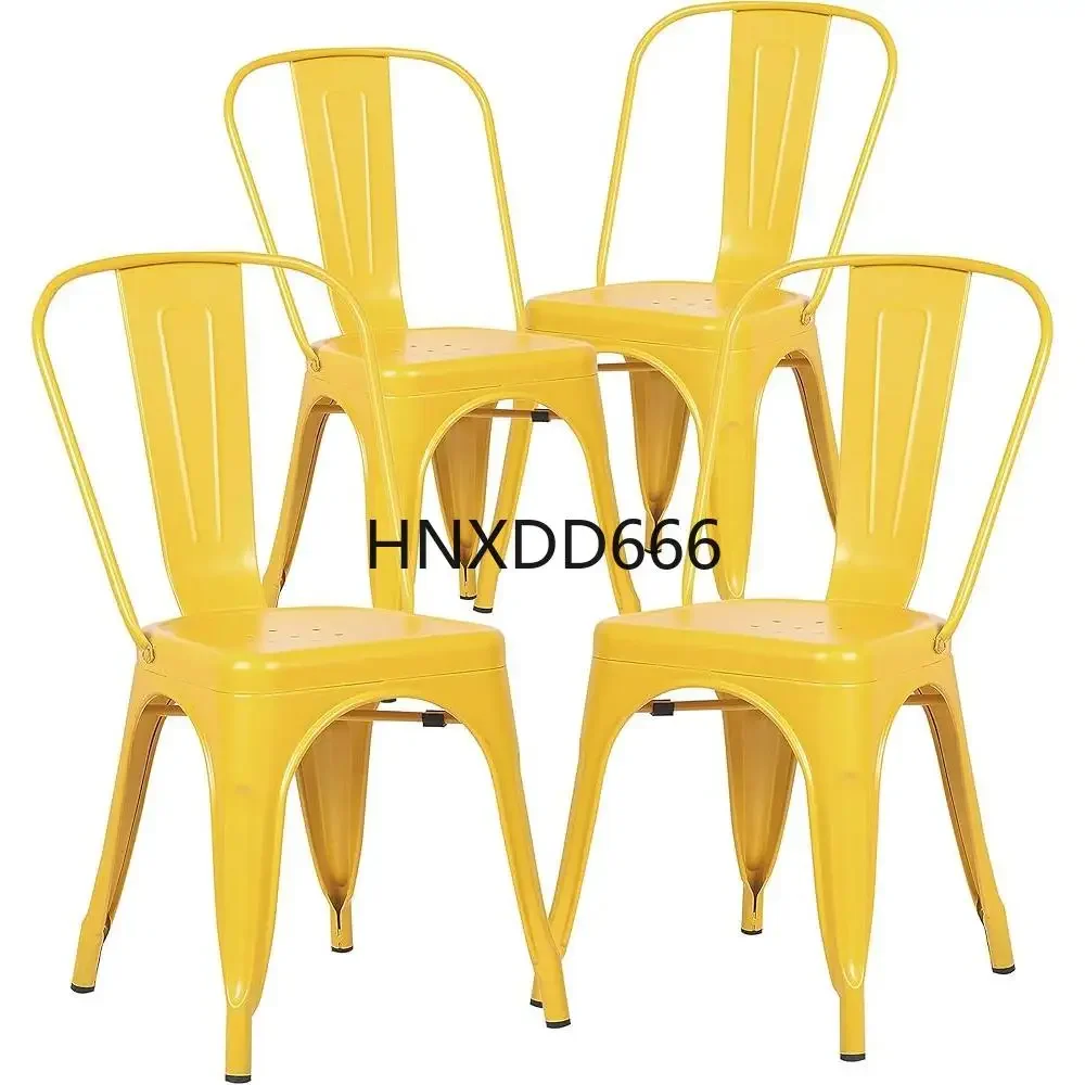 Metal Dining Chair Set of 4 Stackable Industrial Style Kitchen Cafe Restaurant Slat Back Powder Coated Iron Non-Marking Feet