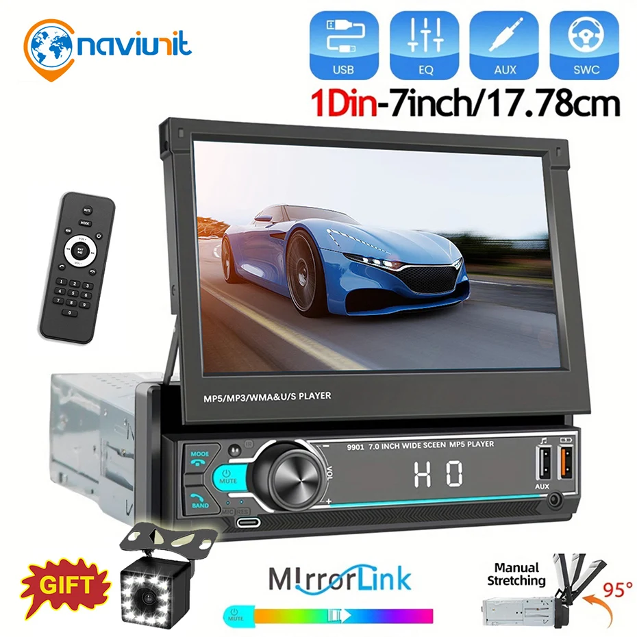 XC 1 din autoradio Carplay universel 7 "IPS écran rétractable navigation gps 1Din Android Auto lecteur vidéo multimédia