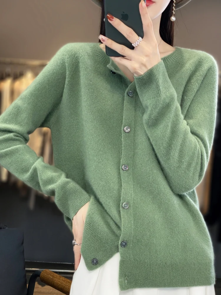 Long Sleeve 100% Merino Wool Sweaters Spring Autumn Women O-Neck Knitwear Tops Clothing Fashion Basic Tops