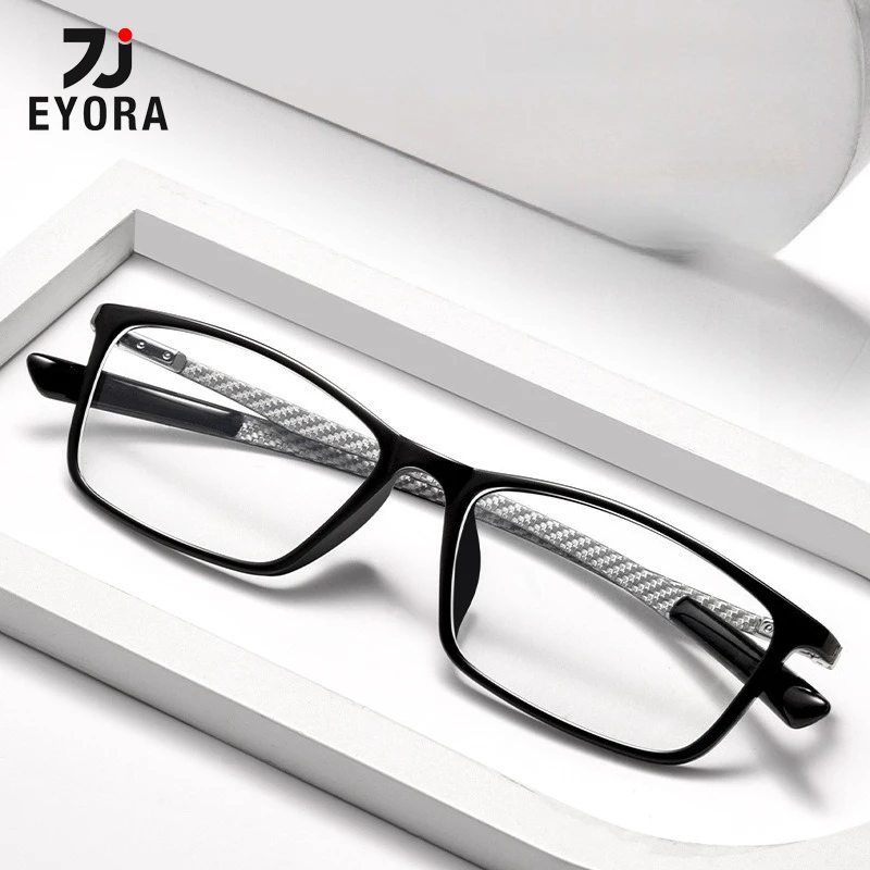 

EYORA Carbon Fiber Temple Square Frame Reading Glasses Anti Blue Ray Myopia and Hyperopia Photochromic Prescription Eyewear Lens