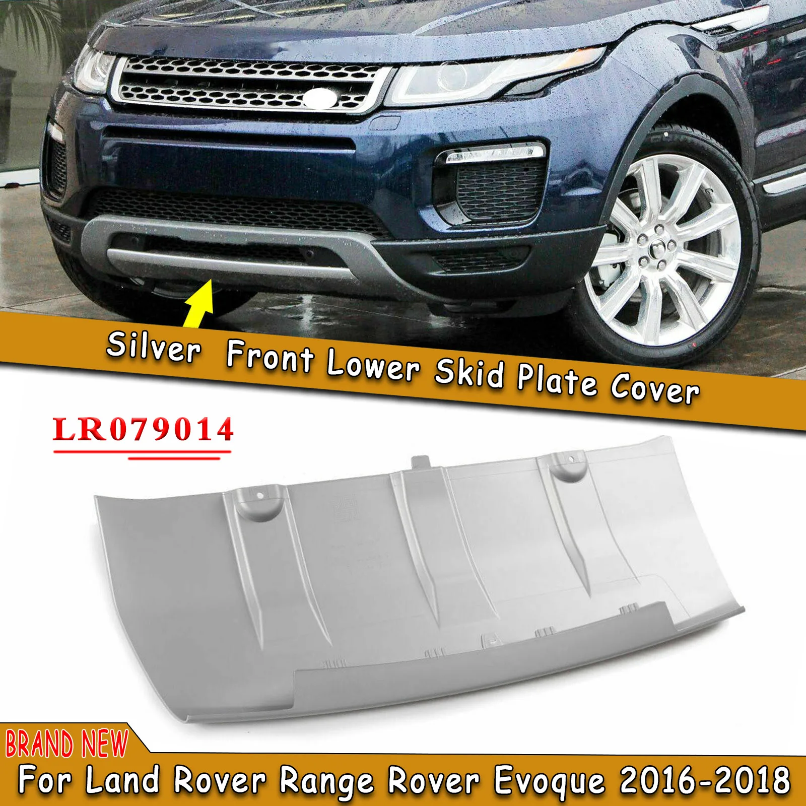 Front Bumper Skid Fedner Tow Hook Cover Lower Spoiler Guard Silver For Land Rover Range Rover Evoque 2016-2018 LR079014