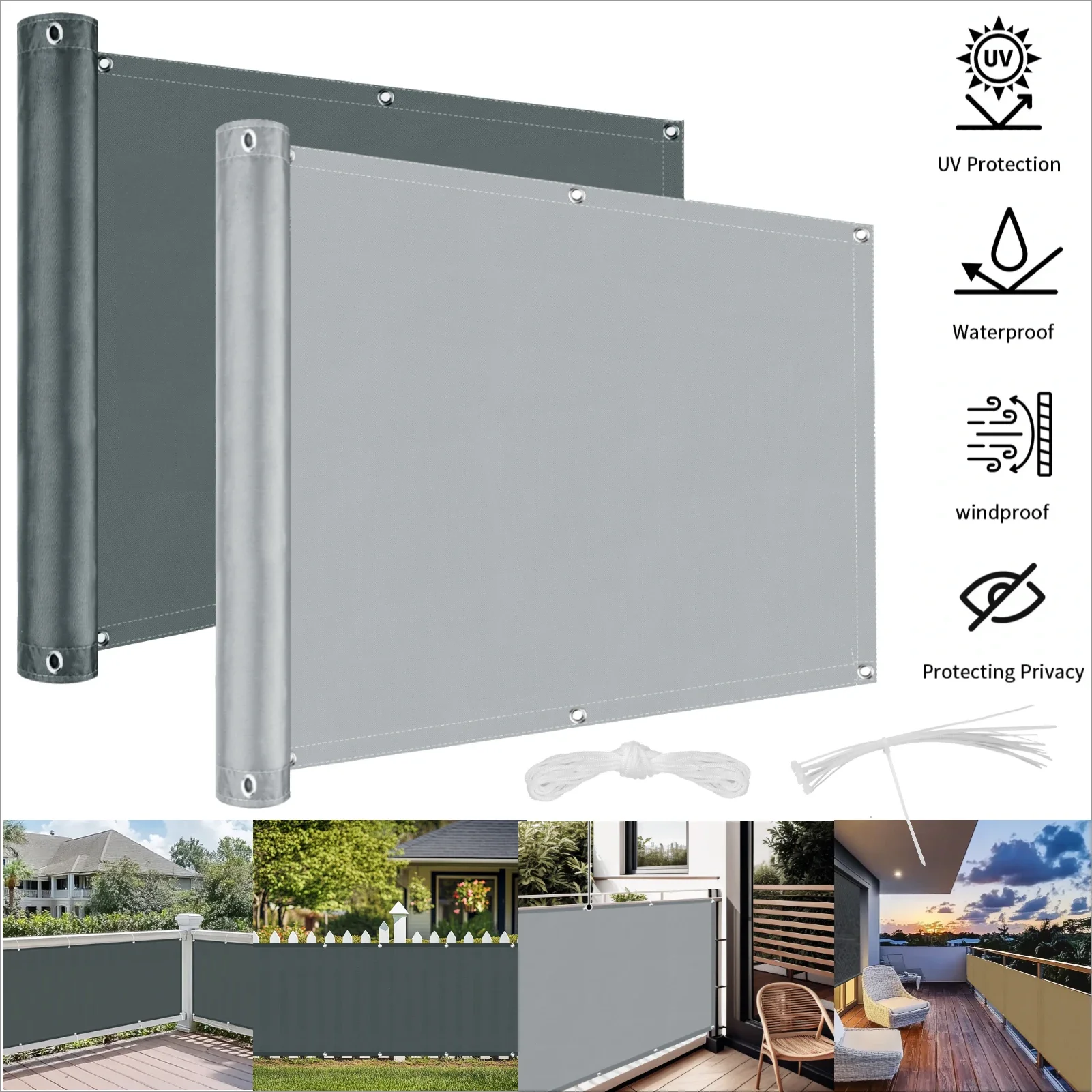 Balcony Privacy Shade Cloth Waterproof Fence Sunshade Netting 95% UV Protection for Garden Shelter Deck Porch Railing Pool Decor