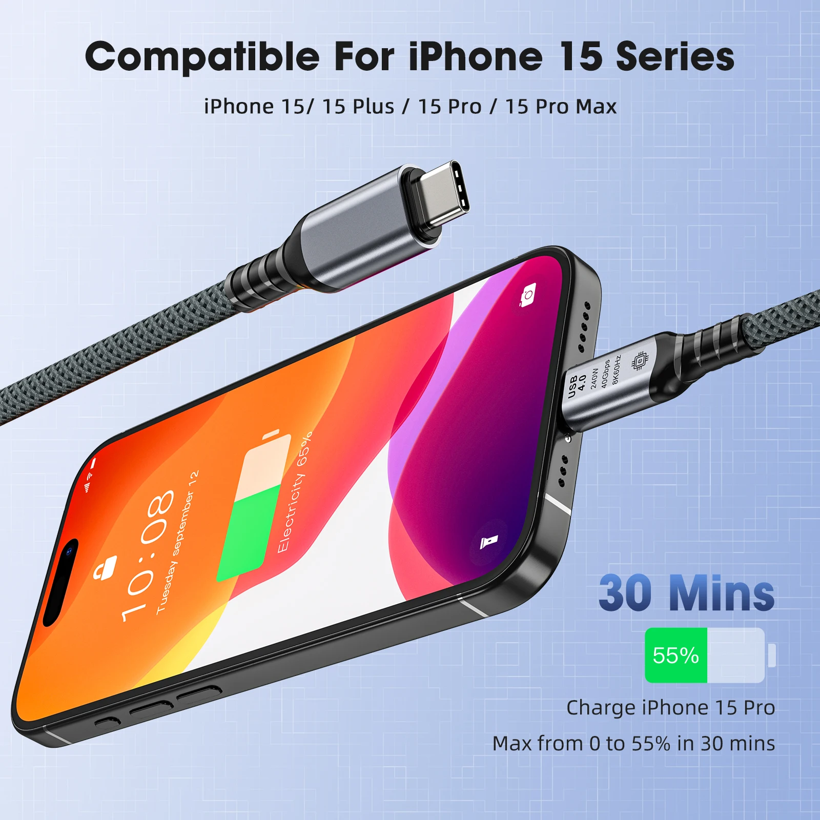 Kabel przedłużający USB4 do transmisji danych, 40 Gb/s, szybki, zasilanie 240 W, obsługa wideo 8K HD, kompatybilny z Thunderbolt 4, pełna funkcjonalność. — zdjęcie produktu 4