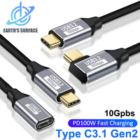 100W PD Fast Charging Cable 5A Type USB C 3.1 Gen 2 Male to Female Extension Cord 90 Angle 10Gbps USB C Extender Data Cables