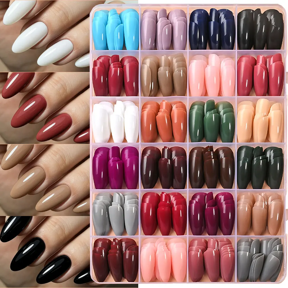 

24colors Glossy Winter Autumn Solid Color Flase Nails 288pcs Medium Almond Acrylic Fake Nails Tips Natural Soft Press On Nails