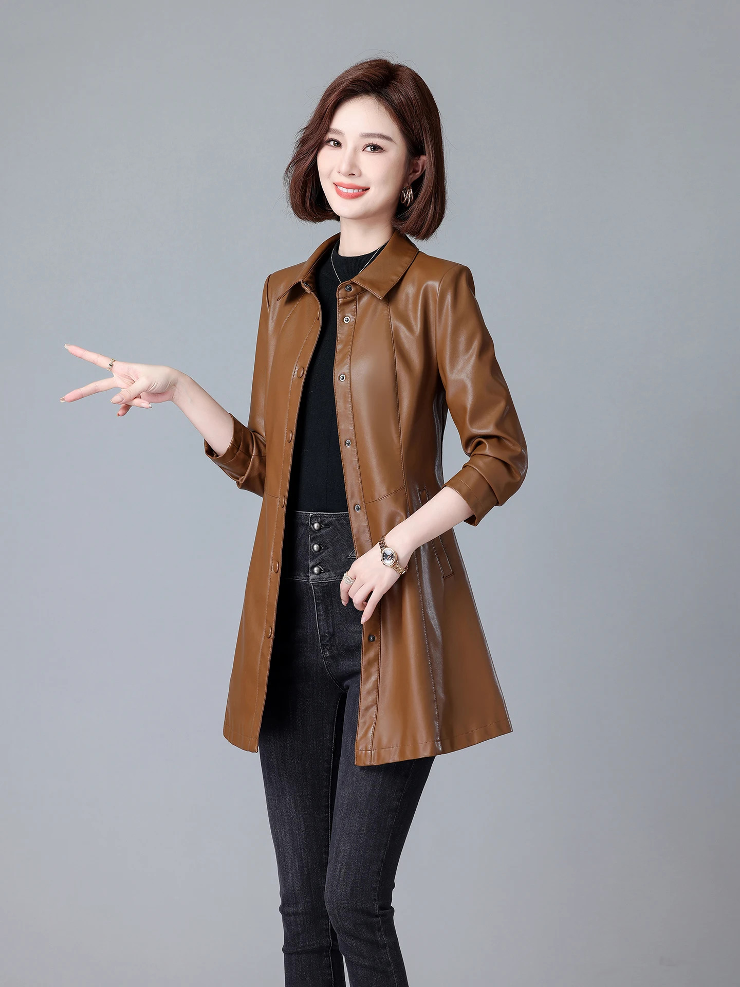 

Женская куртка-ветровка Ning из натуральной овчины, средней длины, приталенная, элегантная, новая коллекция Весна-Осень 2025, премиум-класса